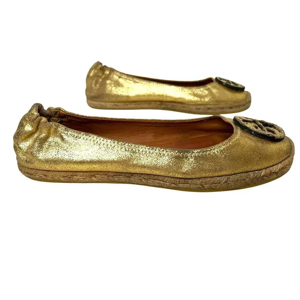 TORY BURCH The Reva Crackled Metallic Leather Espadrilles Women's Size 9.5 M